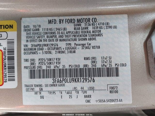 2019 FORD FUSION HYBRID SE 9