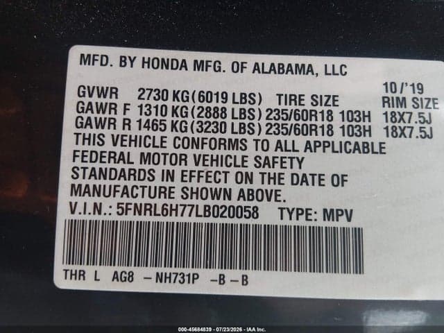 2020 HONDA ODYSSEY EX-L/EX-L W/NAVI RES 9