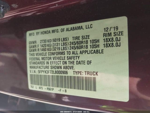 2020 HONDA RIDGELINE RTL-E 9
