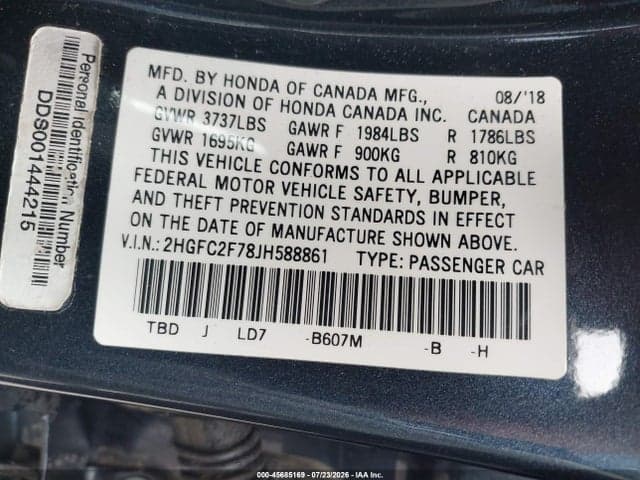 2018 HONDA CIVIC EX 9