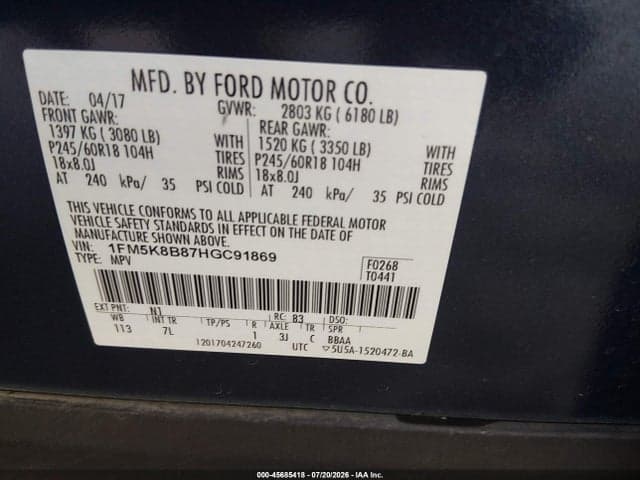 2017 FORD EXPLORER 9