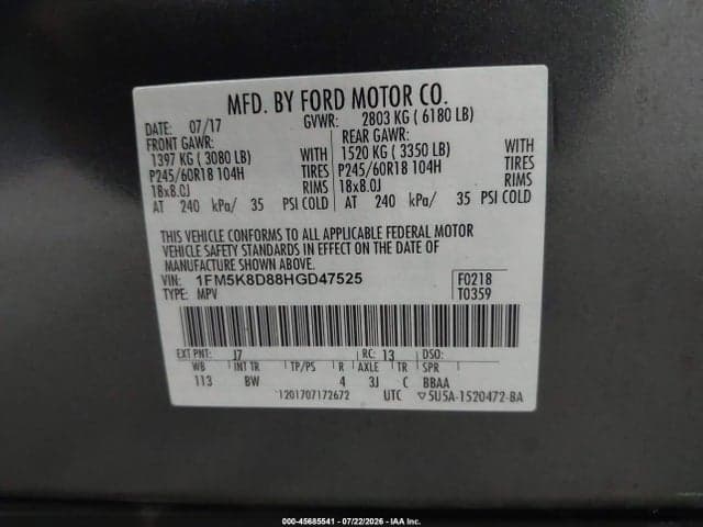 2017 FORD EXPLORER XLT 9