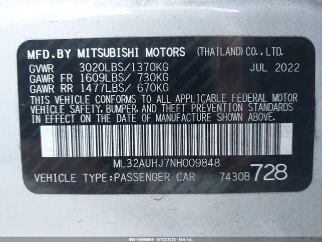 2022 MITSUBISHI MIRAGE ES/LE 9
