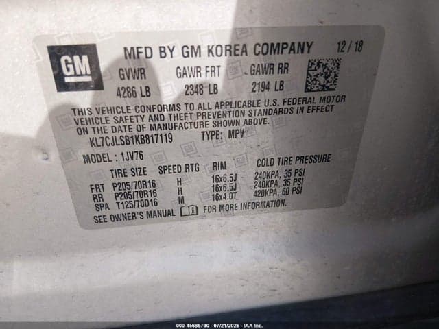 2019 CHEVROLET TRAX LT 9