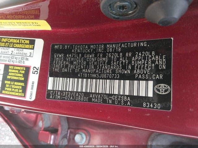 2018 TOYOTA CAMRY SE 9