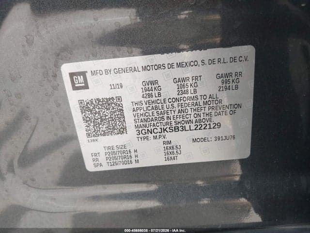2020 CHEVROLET TRAX FWD LS 10