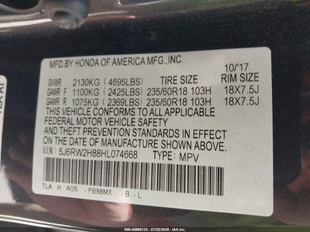 2017 HONDA CR-V EX-L/EX-L NAVI 9