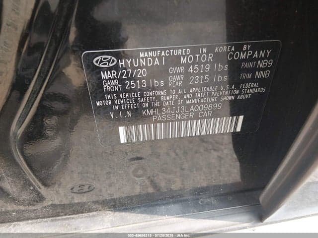 2020 HYUNDAI SONATA HYBRID SEL 9