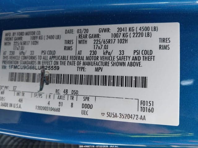2020 FORD ESCAPE SE 9