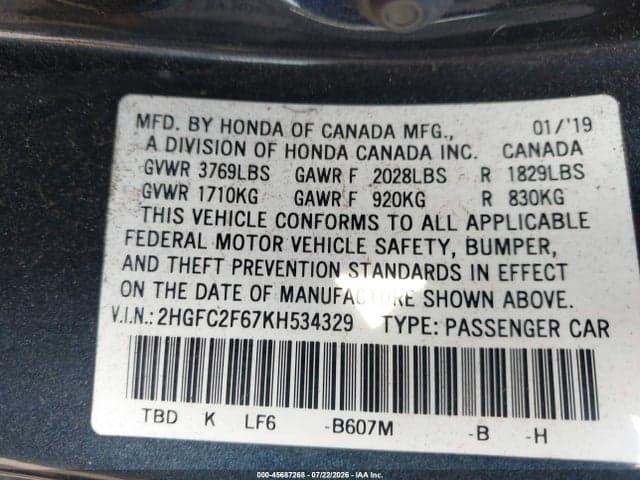 2019 HONDA CIVIC LX 9