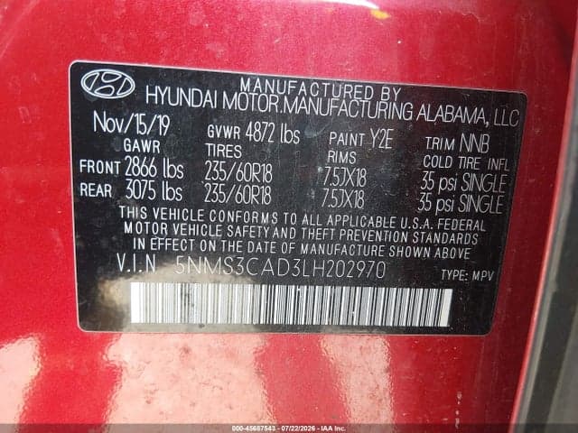 2020 HYUNDAI SANTA FE SEL 9