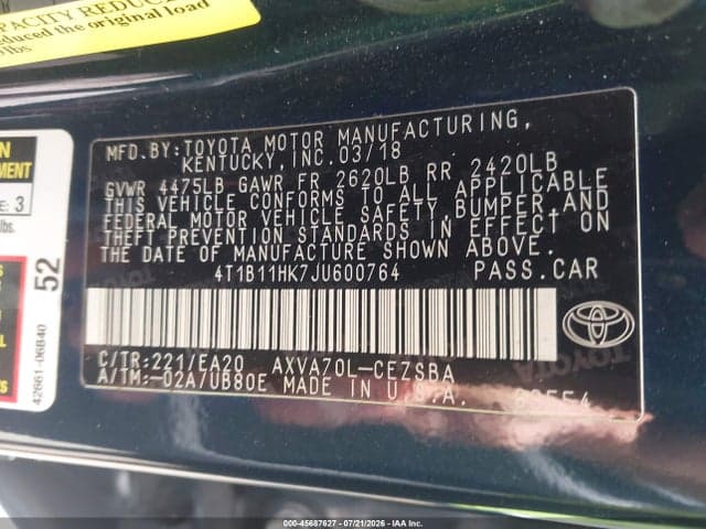 2018 TOYOTA CAMRY SE 9