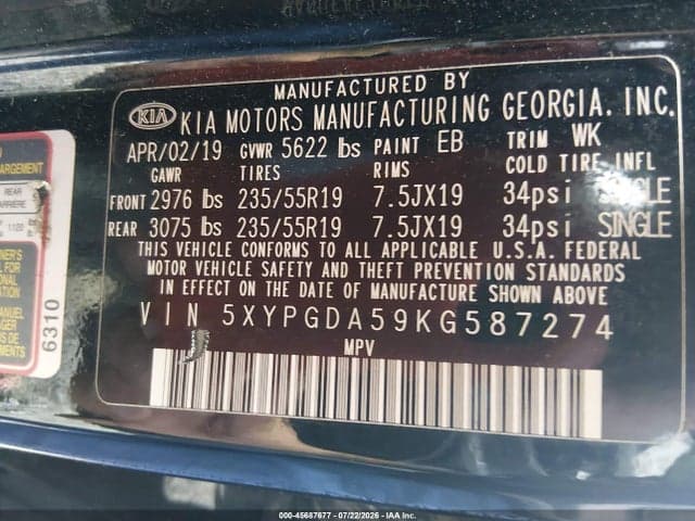 2019 KIA SORENTO 3.3L S 9