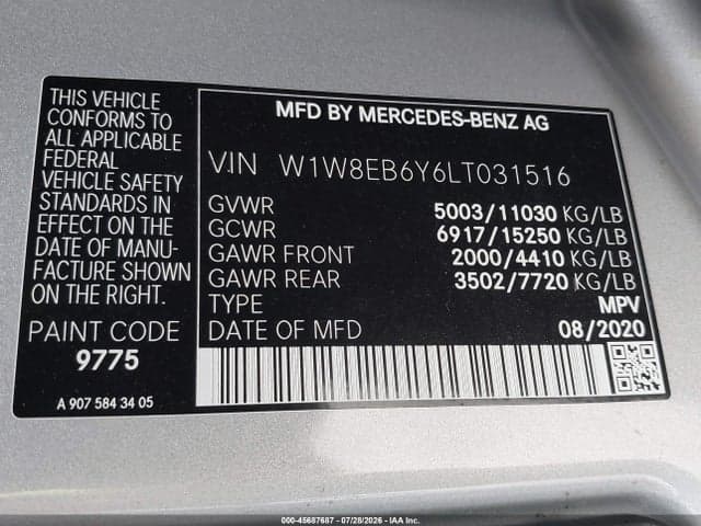 2020 MERCEDES-BENZ SPRINTER 3500XD STANDARD ROOF V6 9