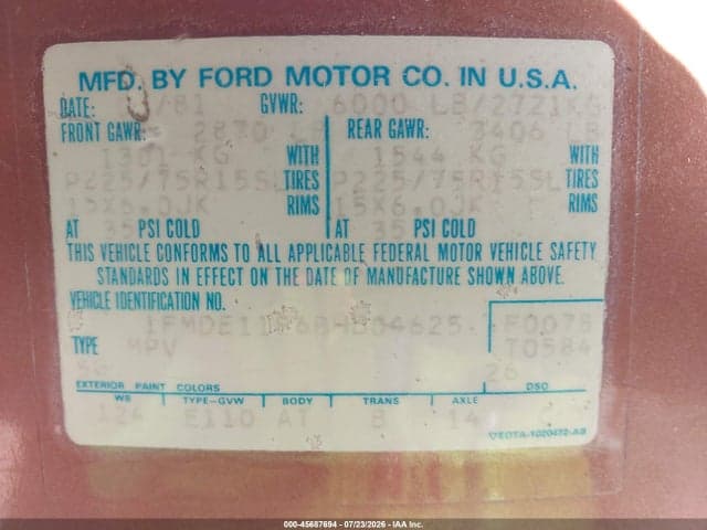 1981 FORD ECONOLINE E150 9