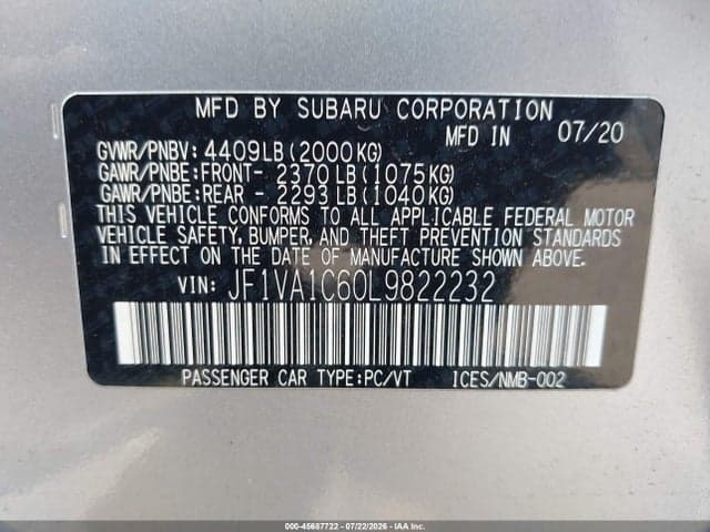 2020 SUBARU WRX PREMIUM 9