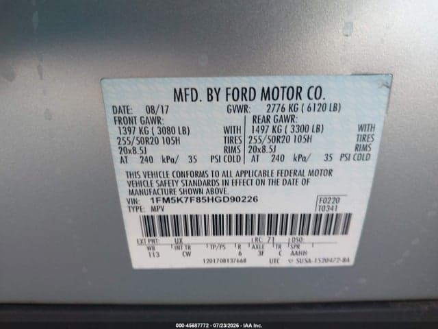 2017 FORD EXPLORER LIMITED 9