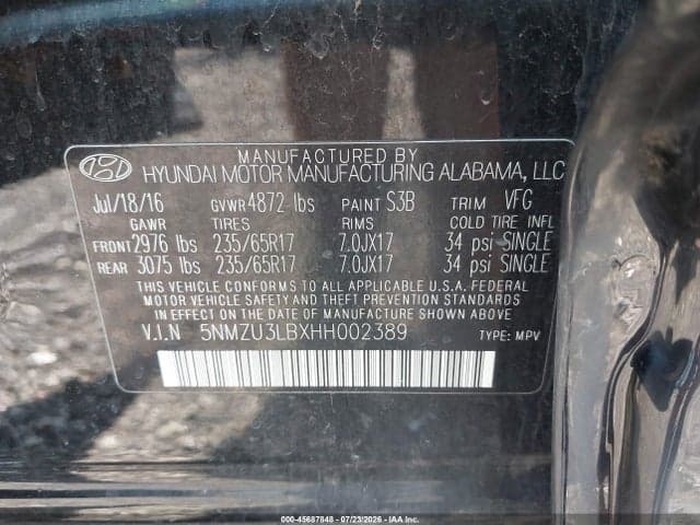 2017 HYUNDAI SANTA FE SPORT 2.4L 9