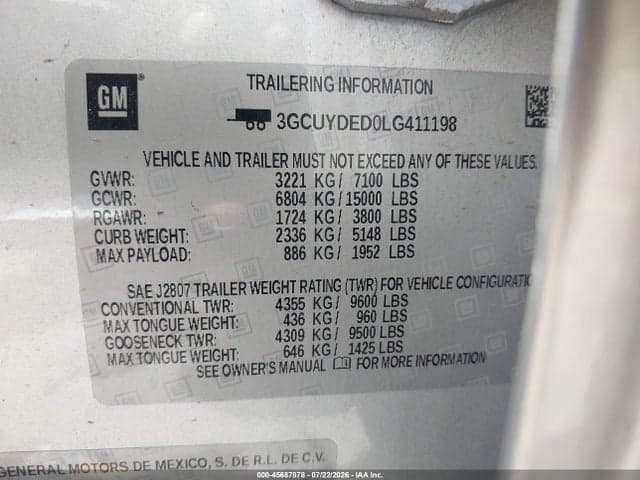 2020 CHEVROLET SILVERADO 1500 4WD SHORT BED LT 9