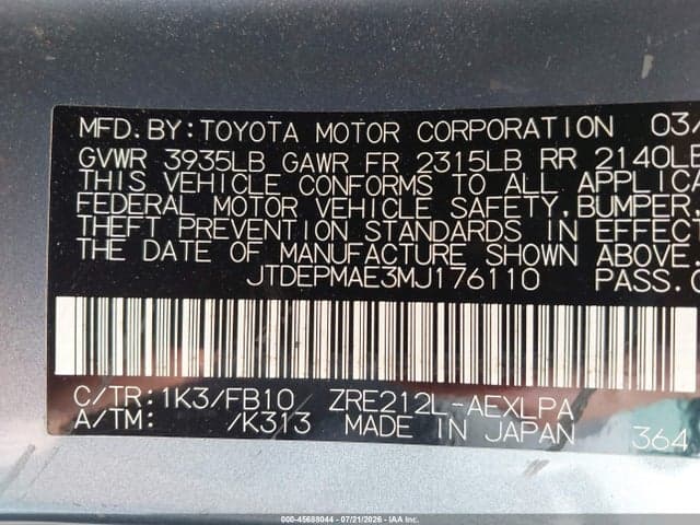 2021 TOYOTA COROLLA LE 9