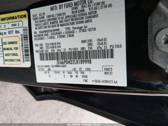 2020 FORD FUSION SE 9