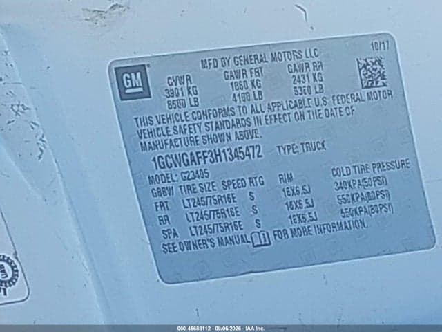 2017 CHEVROLET EXPRESS 2500 WORK VAN 9