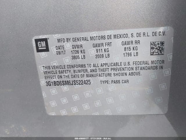 2018 CHEVROLET CRUZE LT MANUAL 9