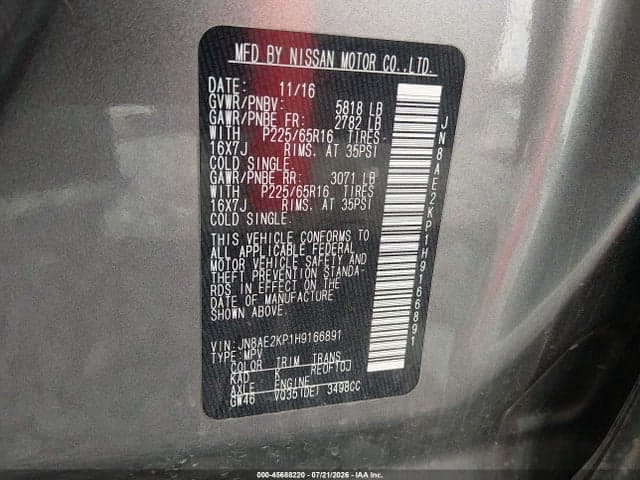 2017 NISSAN QUEST SV 9