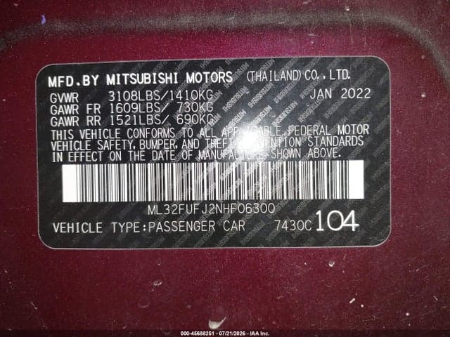 2022 MITSUBISHI MIRAGE G4 ES 9