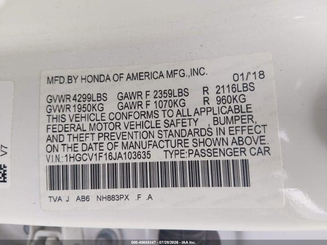 2018 HONDA ACCORD LX 9
