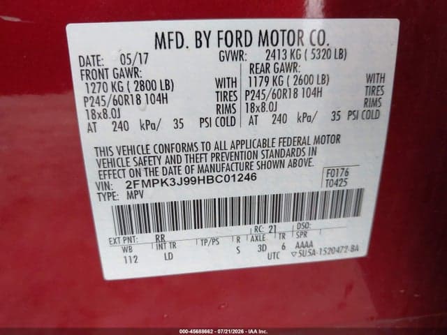 2017 FORD EDGE SEL 9