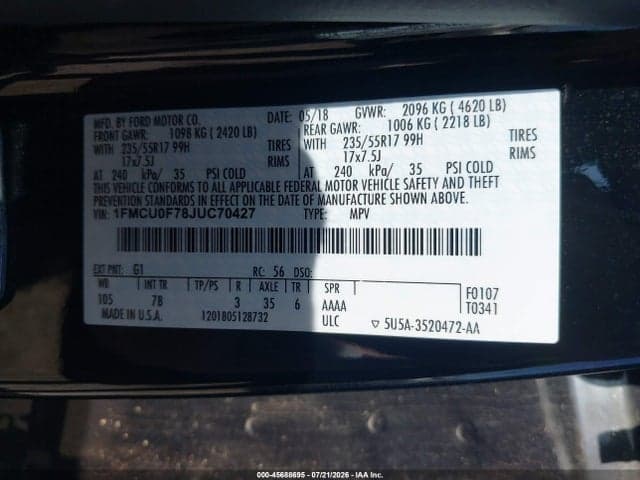 2018 FORD ESCAPE S 9
