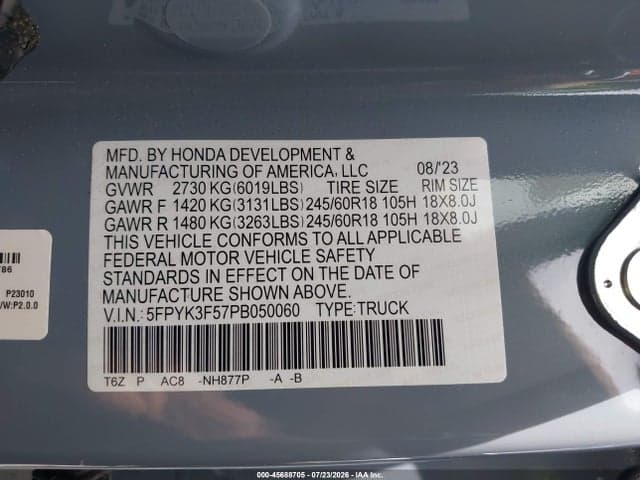 2023 HONDA RIDGELINE RTL 9