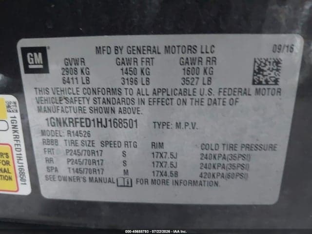 2017 CHEVROLET TRAVERSE LS 9