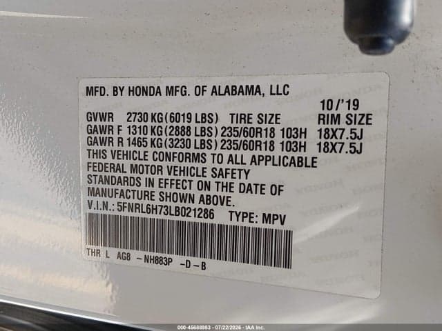 2020 HONDA ODYSSEY EX-L/EX-L W/NAVI RES 9
