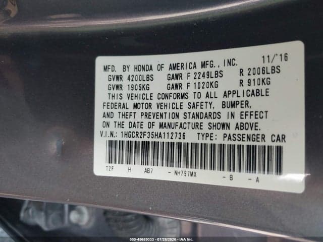 2017 HONDA ACCORD LX 9