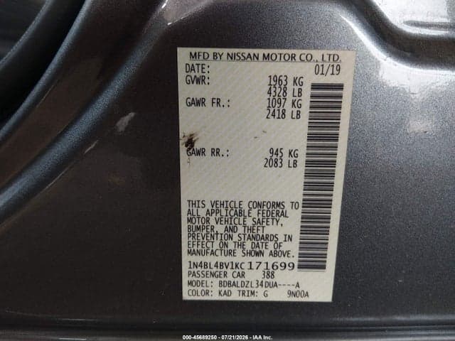 2019 NISSAN ALTIMA 2.5 S 9