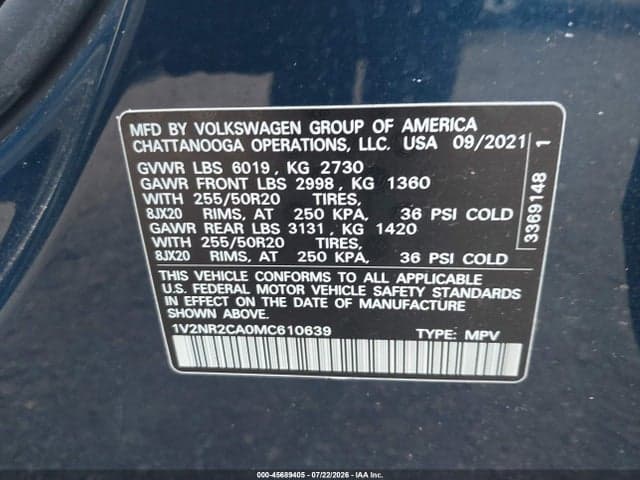 2021 VOLKSWAGEN ATLAS 3.6L V6 SE W/TECHNOLOGY R-LINE 9