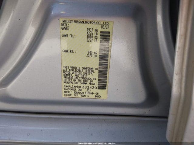 2017 NISSAN ALTIMA 2.5 S 9
