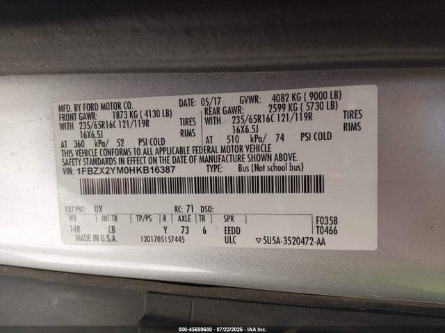 2017 FORD TRANSIT-350 XLT 9