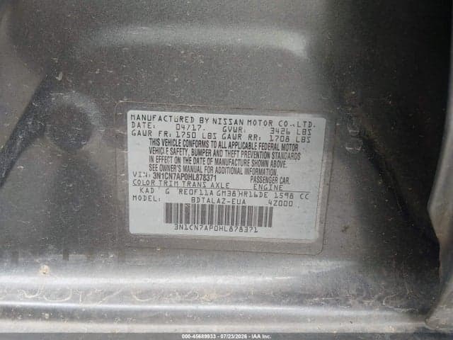 2017 NISSAN VERSA 1.6 S+ 9
