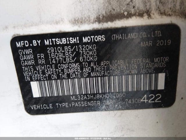 2019 MITSUBISHI MIRAGE ES 9