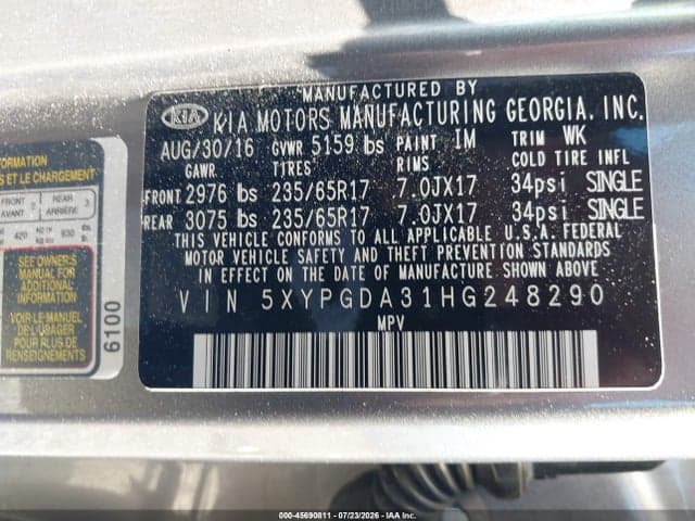 2017 KIA SORENTO 2.4L LX 9