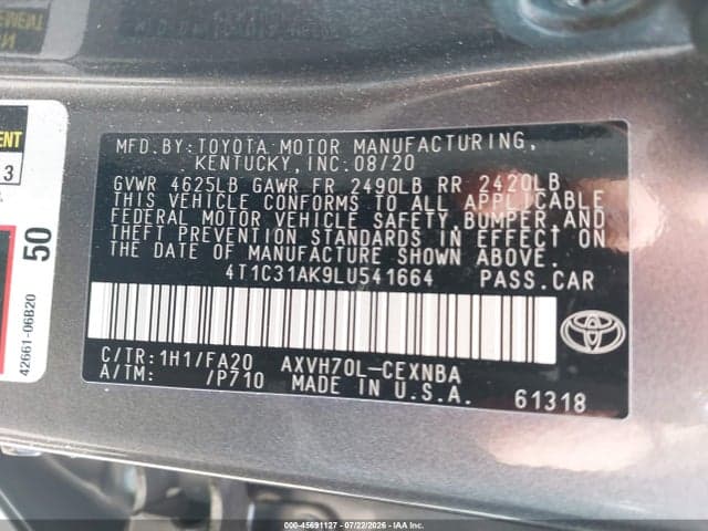 2020 TOYOTA CAMRY LE HYBRID 9