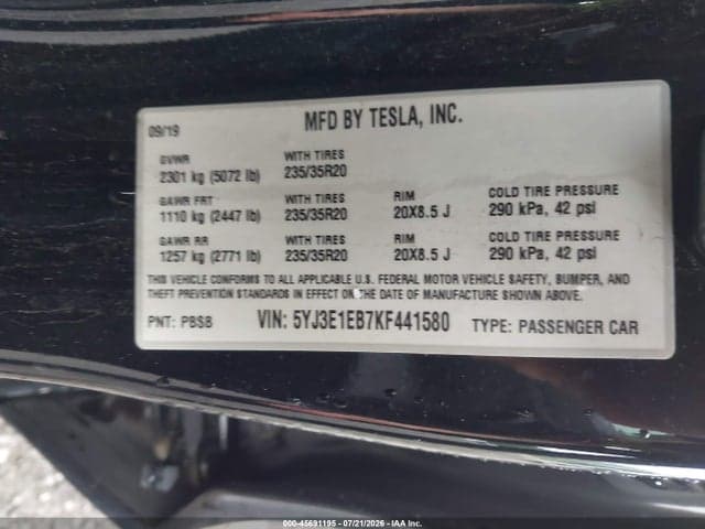 2019 TESLA MODEL 3 LONG RANGE/PERFORMANCE 8
