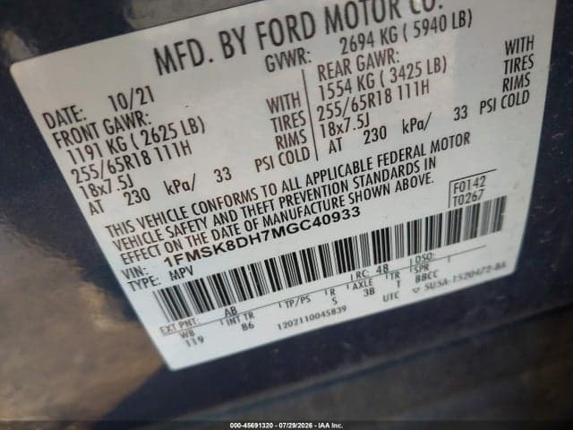 2021 FORD EXPLORER XLT 9