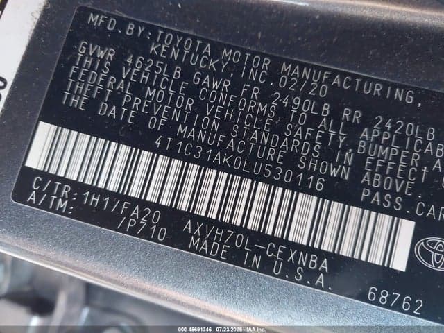 2020 TOYOTA CAMRY LE HYBRID 9