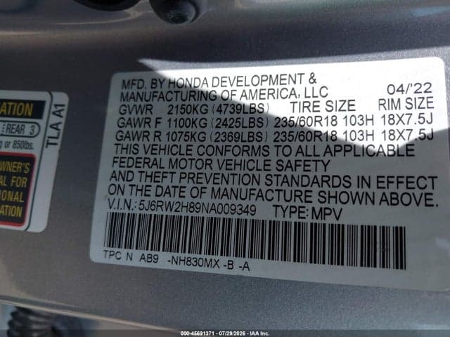 2022 HONDA CR-V AWD EX-L 9