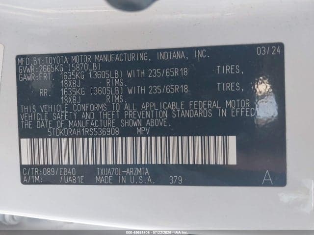 2024 TOYOTA HIGHLANDER XLE 9