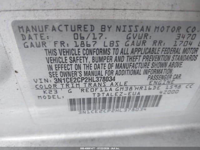 2017 NISSAN VERSA NOTE SL 9
